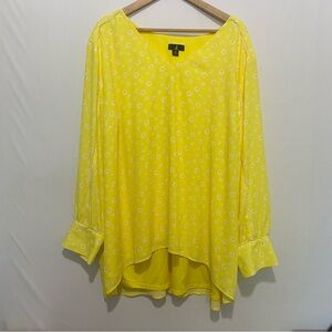 Jason Wu 4X Yellow Daisy Floral Blouse Long Sleeve V Neck Plus Size Top
